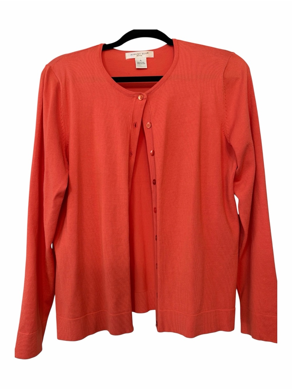 August Silk Womens silk blend Crew Neck Long Sleeve Button Front Cardigan PL